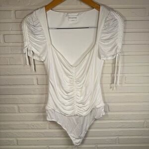 Lovers + Friends White Ruched Jupiter Bodysuit, Women’s Size Small